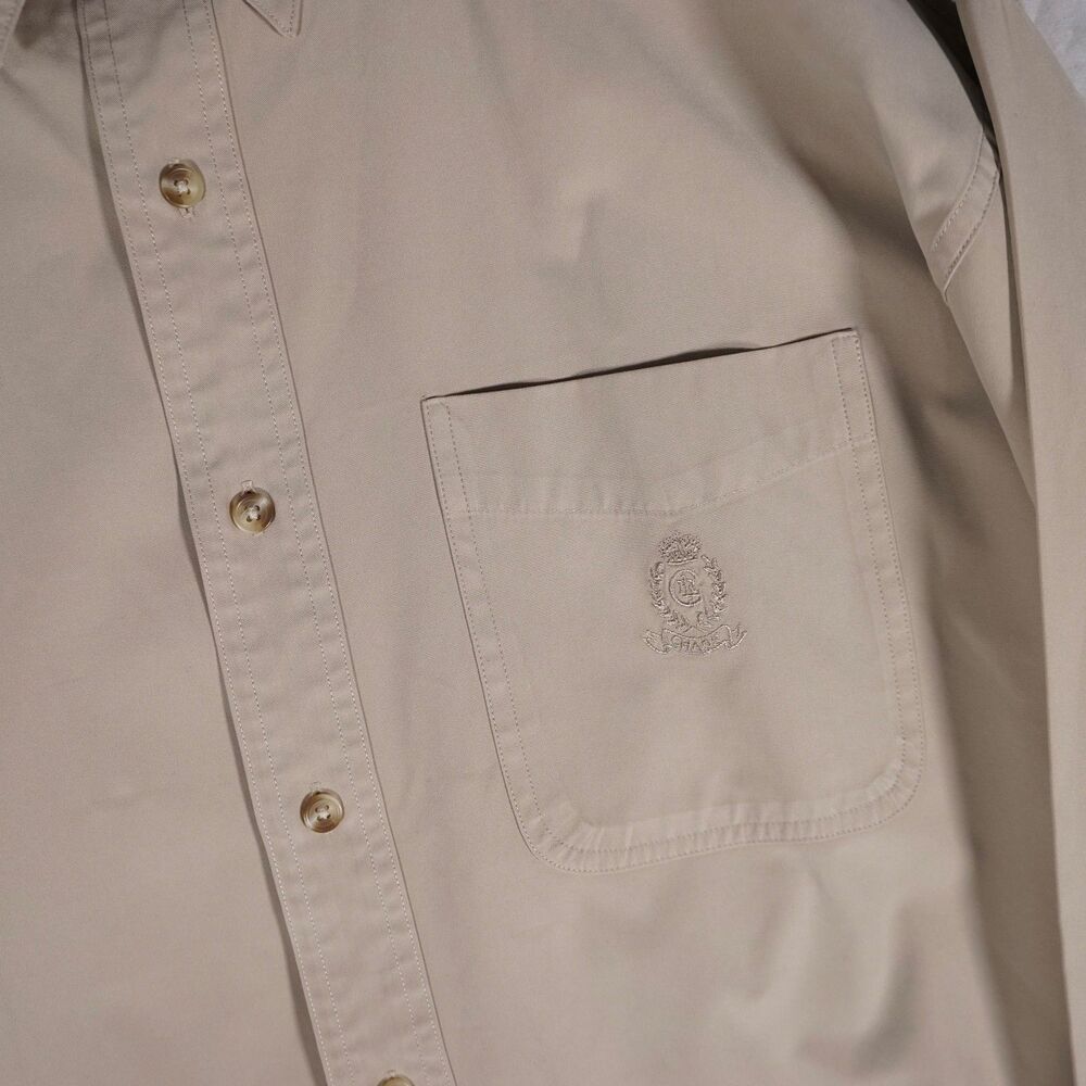 Vintage 80s 90s Chaps Ralph Lauren Button Up Shirt Tan Beige Large See Photos - Picture 4 of 9